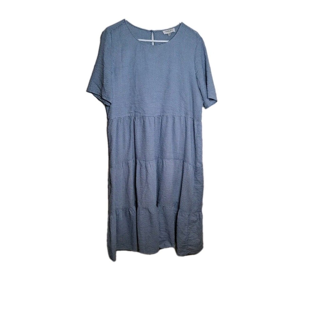 Blue Gingham Tiered Midi Cotton Blend Lined Dress XL Homestead Cottage Core